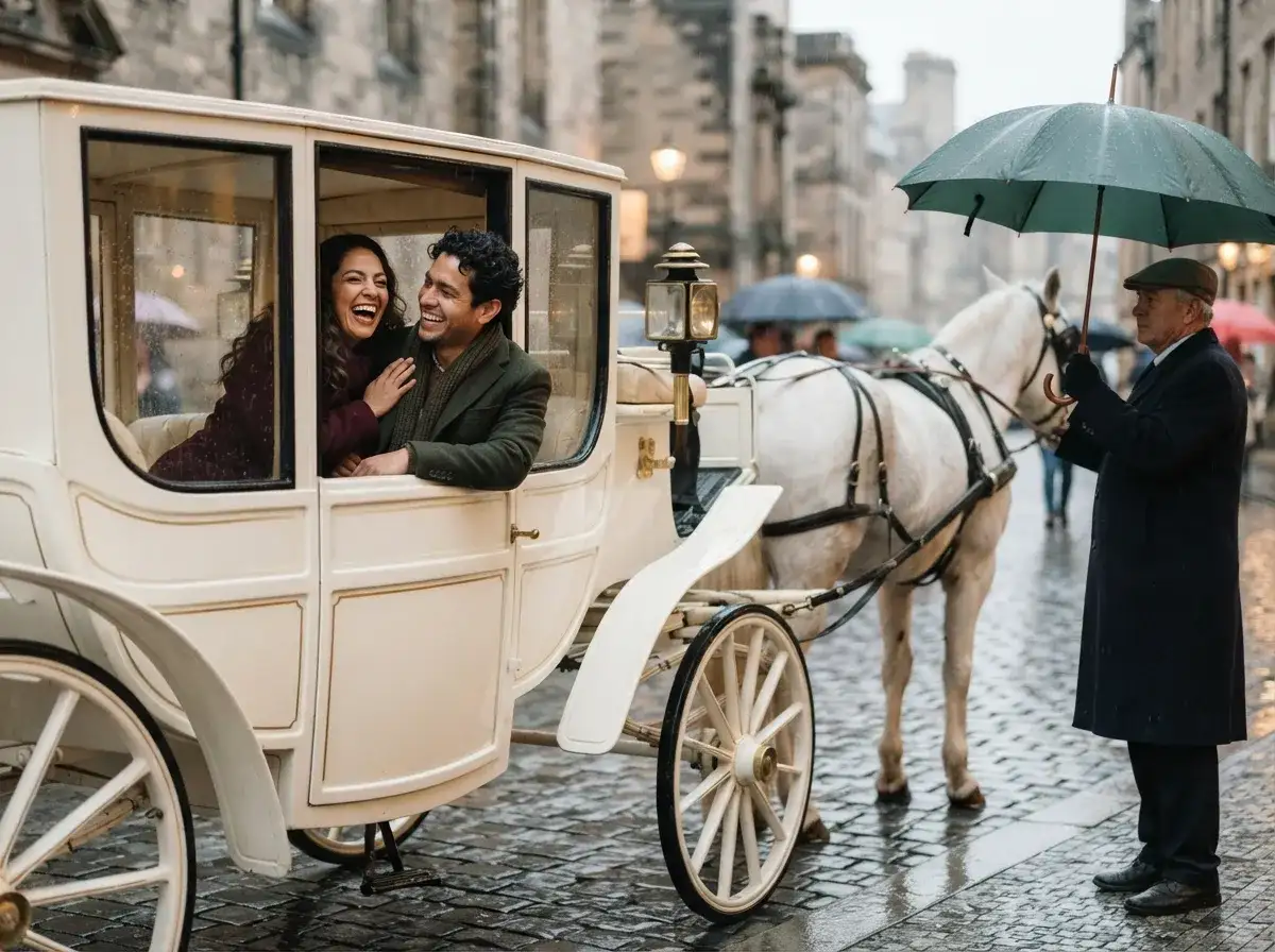 Enclosed carriage in the rain