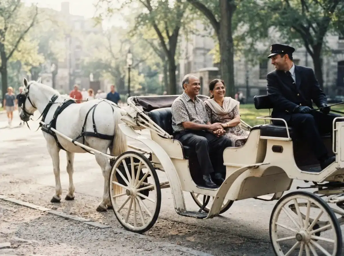 Anniversary couple seated in a carriage