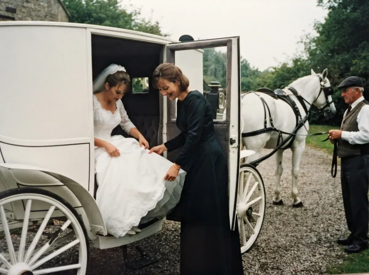 Bride stepping into a carriage