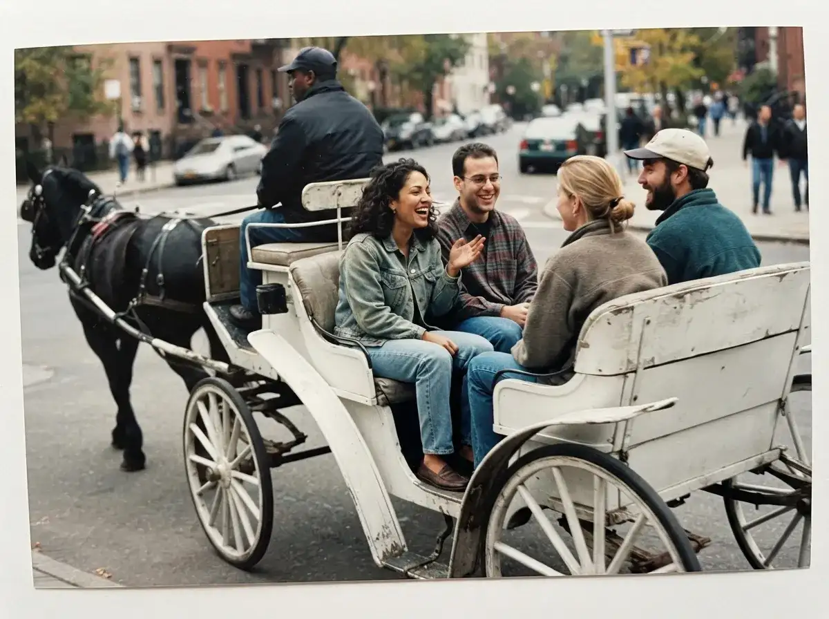 Friends enjoying a city carriage tour