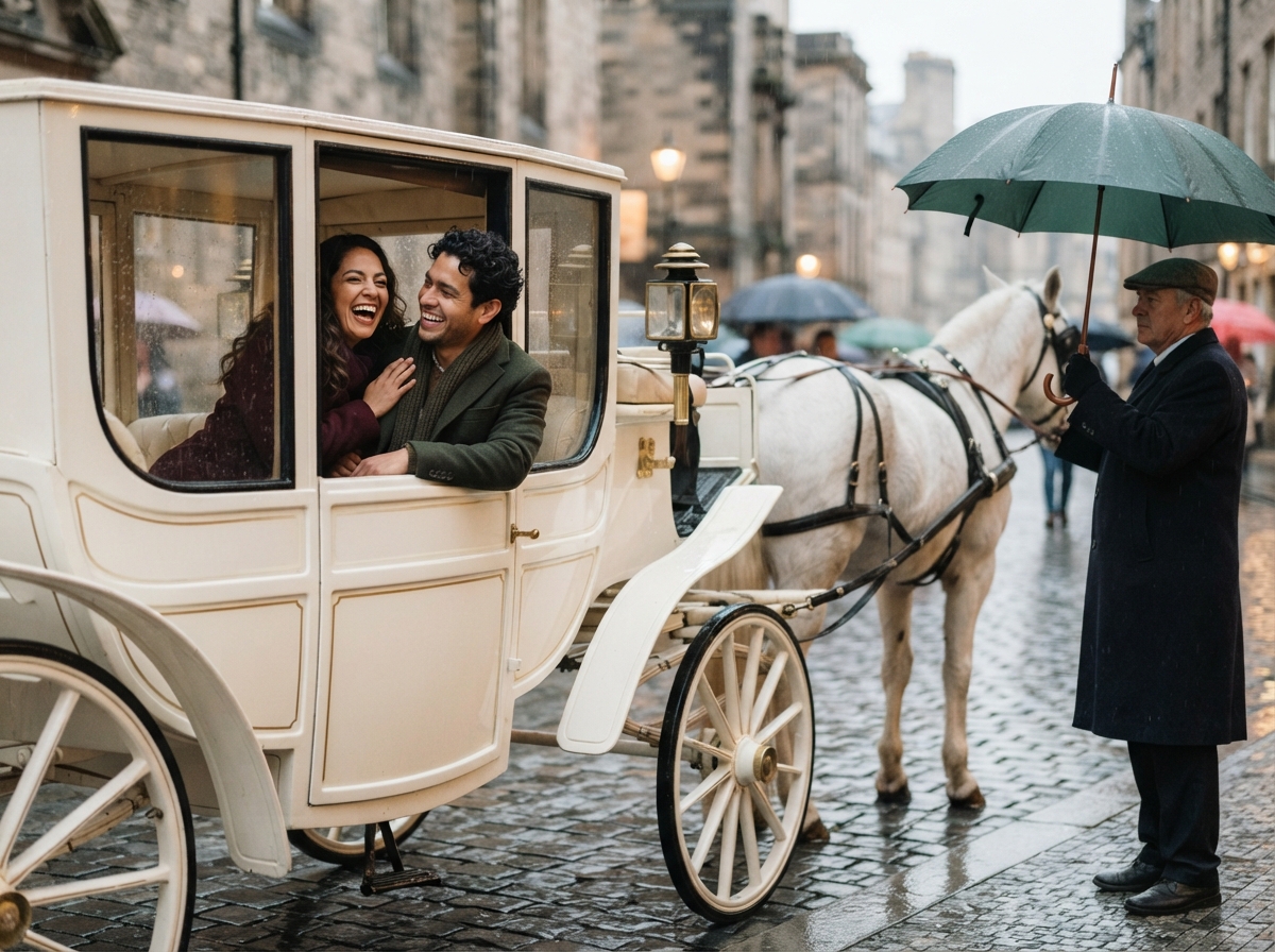 Enclosed carriage in the rain