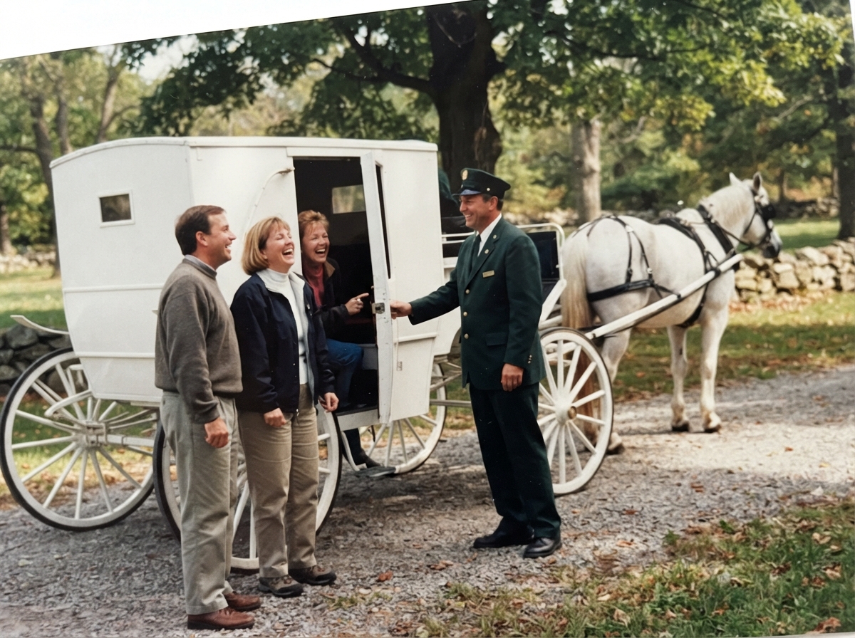 Carriage driver laughing with guests