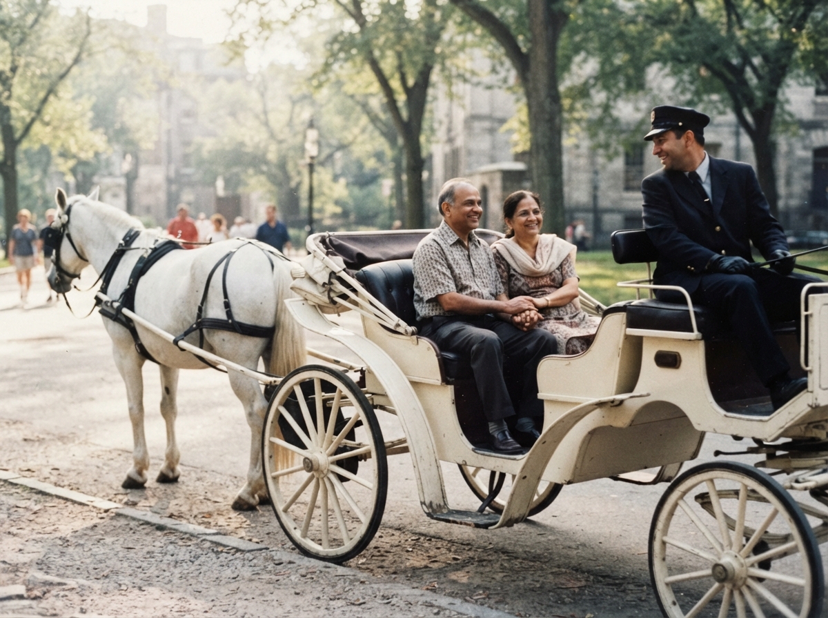 Anniversary couple seated in a carriage