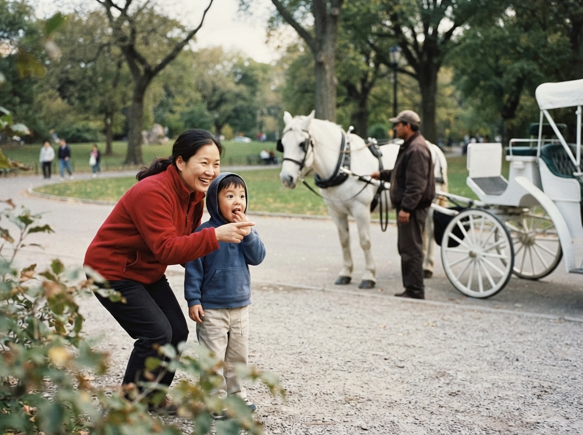 Child meeting a carriage horse