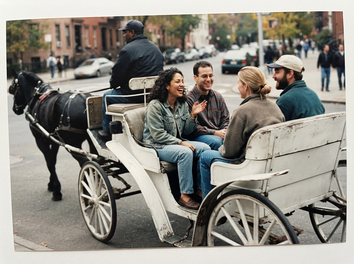 Friends enjoying a city carriage tour